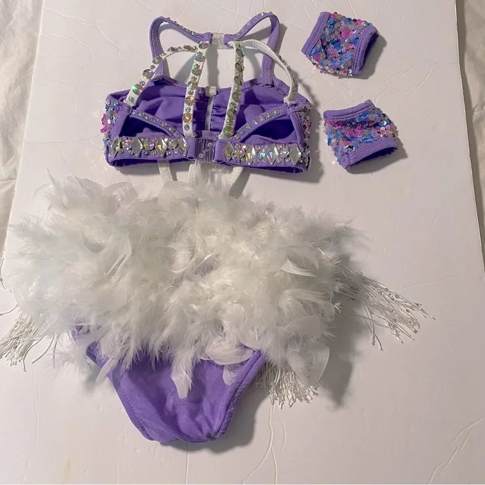 Glamour competition, solo dance costume custom lavender sassy jazz feather SC